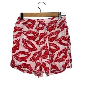 Joe Boxer Couture Men Medium Boxers Red Pink Kiss Print Vintage 100% Silk Lounge